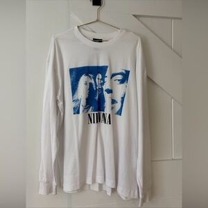 Nirvana Kurt Cobain H&M Long Sleeve T Shirt Mens Size Large White Music Band